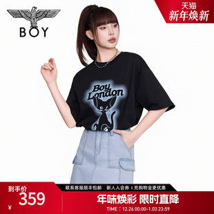 休闲潮牌短袖 小猫印花黑色时尚 T恤N01285 夏情侣款 BOYLONDON25新款
