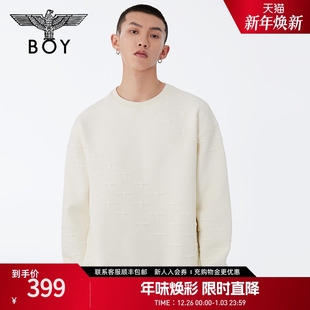 BOYLONDON春季 潮牌暗纹提花休闲简约套头圆领卫衣N03020 男女同款