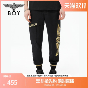 痞帅炸街裤 老鹰印花黑色卫裤 子N34006 情侣款 BOYLONDON潮牌休闲裤