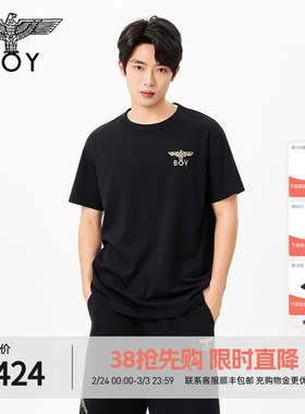 BOYLONDON黑色简约老鹰烫钻纯棉短袖2026春夏新款男女T恤N01060