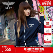 半高领撞色复古运动短外套W12004 女款 云波海盐 BOYLONDON春季