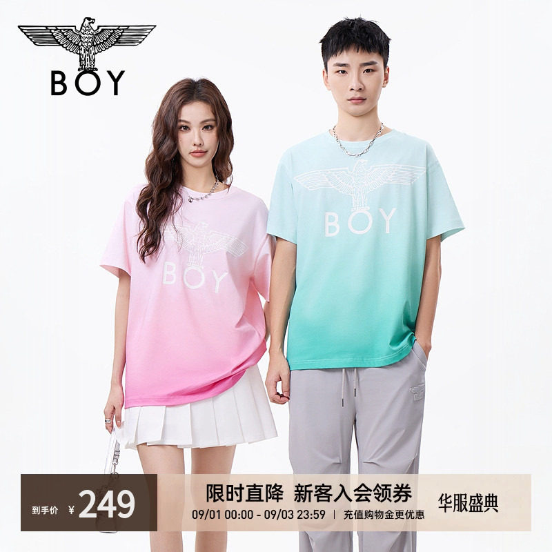 【桃青蜜语】BOYLONDON夏季情侣渐变色翅膀休闲潮牌短袖T恤N01901图片