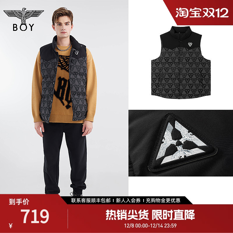BOYLONDON黑色老鹰羽绒马甲