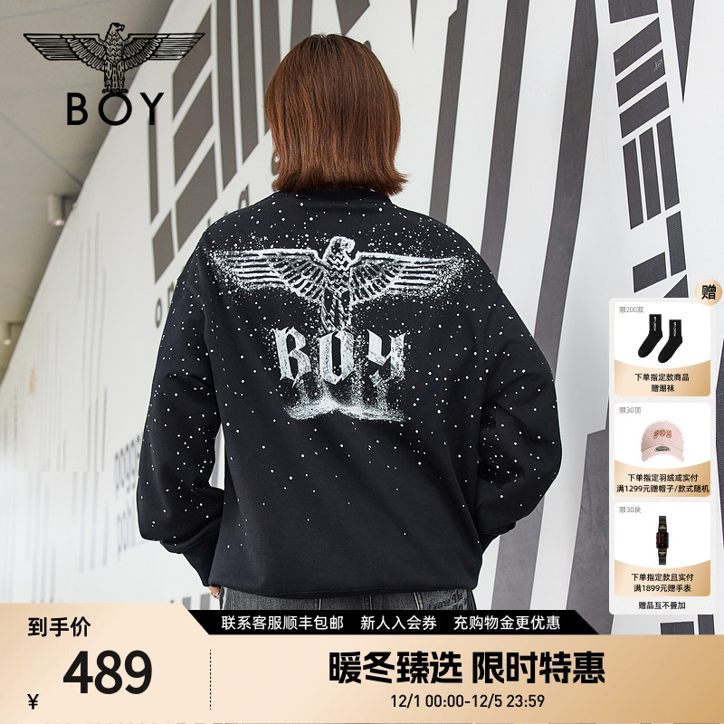【满天星】BOYLONDON25秋新款烫钻潮牌圆领男女款长袖卫衣N03902