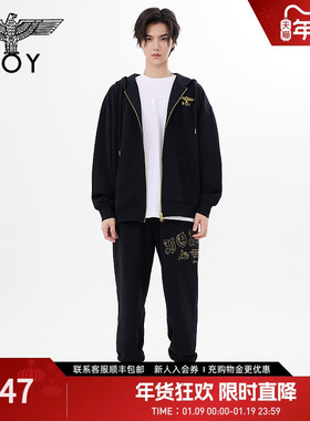 BOYLONDON男女同款长裤金色logo印花舒适百搭束脚裤N15802