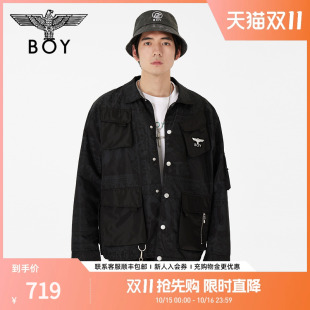 BOYLONDON秋季 外套N23010 情侣黑色夹克复古百搭宽松休闲潮牌长袖