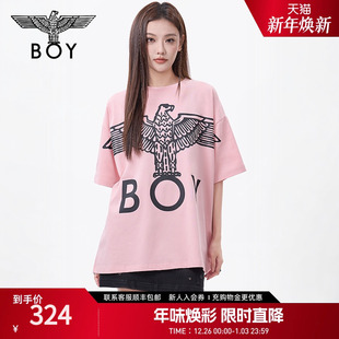 老鹰印花粉色短袖 BOYLONDON春夏男女同款 T恤N01907 草莓牛奶