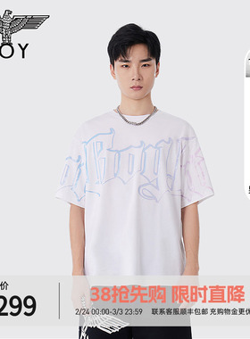 BOYLONDON春夏男女同款短袖大LOGO炫彩设计感潮牌T恤N01038