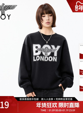 BOYLONDON春季男女同款卫衣圆领套头高街时尚印花长袖上衣N03914