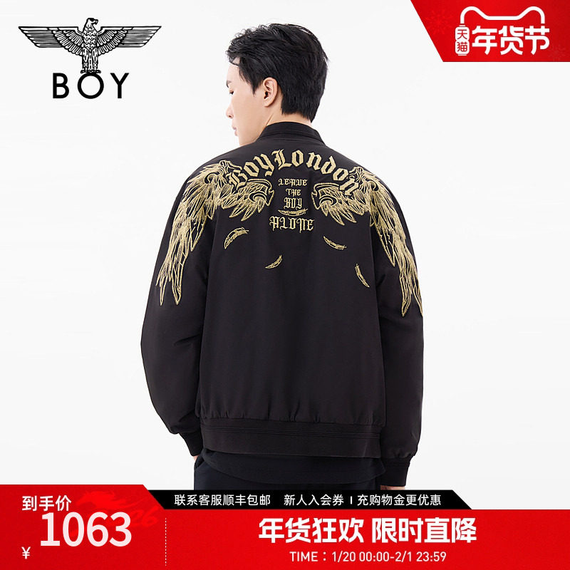 BOYLONDON秋冬男女同款外套黑金绣花短款棒球领棉服N2900,男装,棉衣,淘宝优惠券,粉丝福利购,淘宝优惠卷