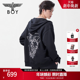 情侣款 春季 BOYLONDON25新款 连帽绣花卫衣外套N06012 烈焰雄鹰