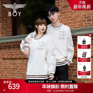 BOYLONDON复古潮流刺绣米白色上衣宽松春秋男女同款 卫衣N03052