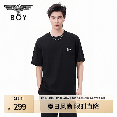 BOYLONDON街头风朋克主义老鹰印花纯棉短袖夏季男女同款T恤N01088