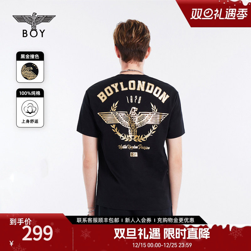 【荣耀使者】BOYLONDON短袖男女春夏烫金麦穗老鹰黑色T恤N