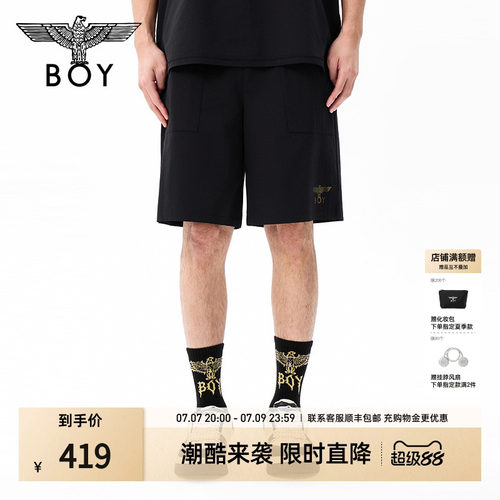 BOYLONDON26年夏季潮酷黑色梭织男女短裤弹力抽绳运动裤N32900
