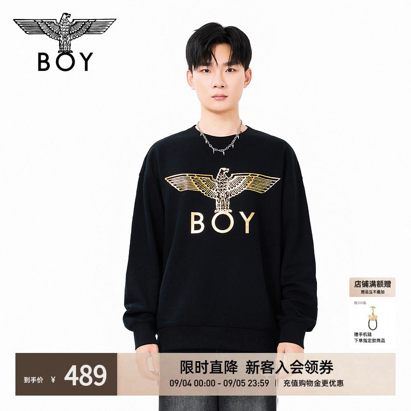 BOYLONDON时尚潮牌复古烫金印花长袖上衣秋季男女同款卫衣N03058