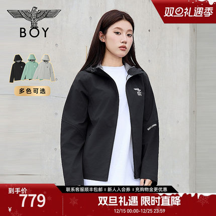 BOYLONDON春季女士拉链连帽外套户外运动休闲时尚百搭夹克W23042