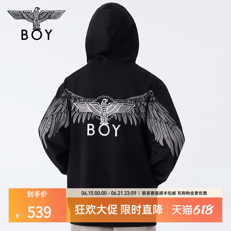 【暗夜之翼】BOYLONDON春情侣款上衣反光翅膀印花连帽卫衣N