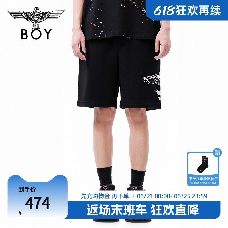 BOYLONDON25新款夏季男女同款动漫风印花街头时尚潮牌短裤N13804