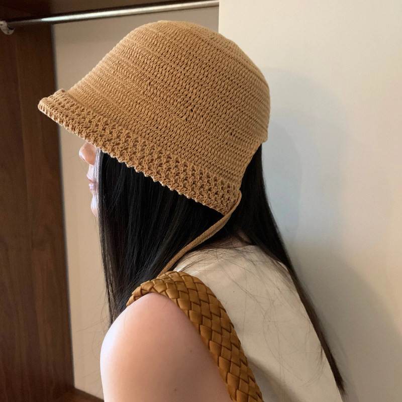 亚麻编织帽子女夏季新款显脸小水桶帽百搭透气防晒帽遮阳帽渔夫帽