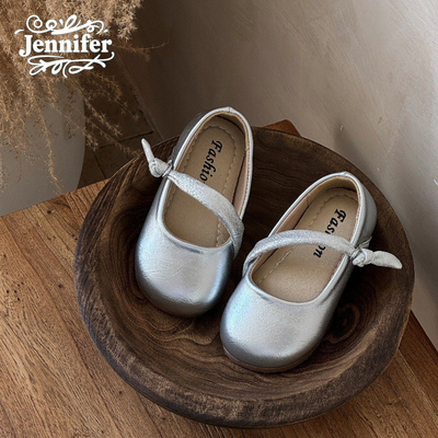 女童小皮鞋银色2025新款女孩儿童浅口单鞋软底韩版宝宝漂亮公主鞋