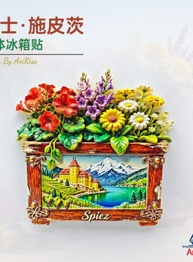 瑞士施皮茨花巷子雪山河流冰箱贴立体磁性贴冰箱磁吸好物家居装饰