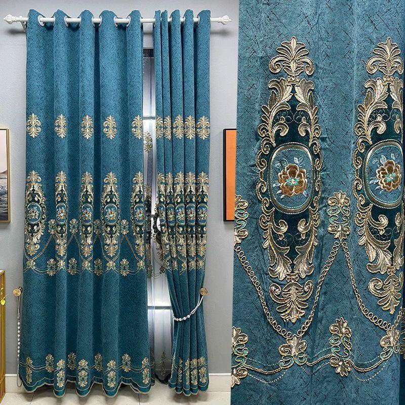 卧室成品窗帘窗纱绣花雪尼尔加厚遮光高档欧式落地窗客厅定制窗帘