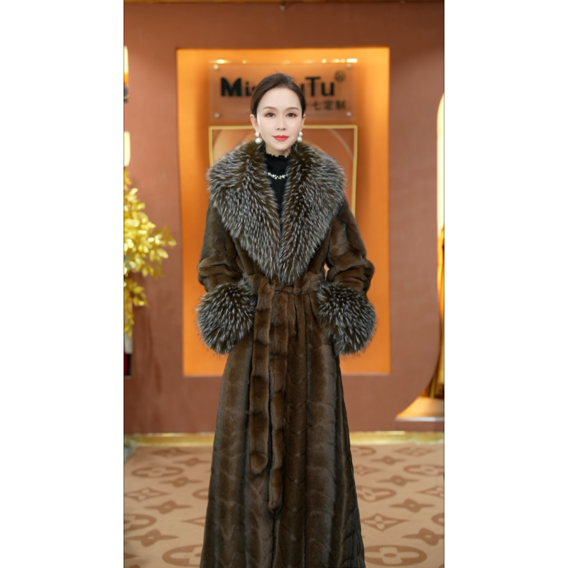 【洛十七】秋新款龙鳞皇冠大毛领毛袖头毛毛外套(衣长125/110)