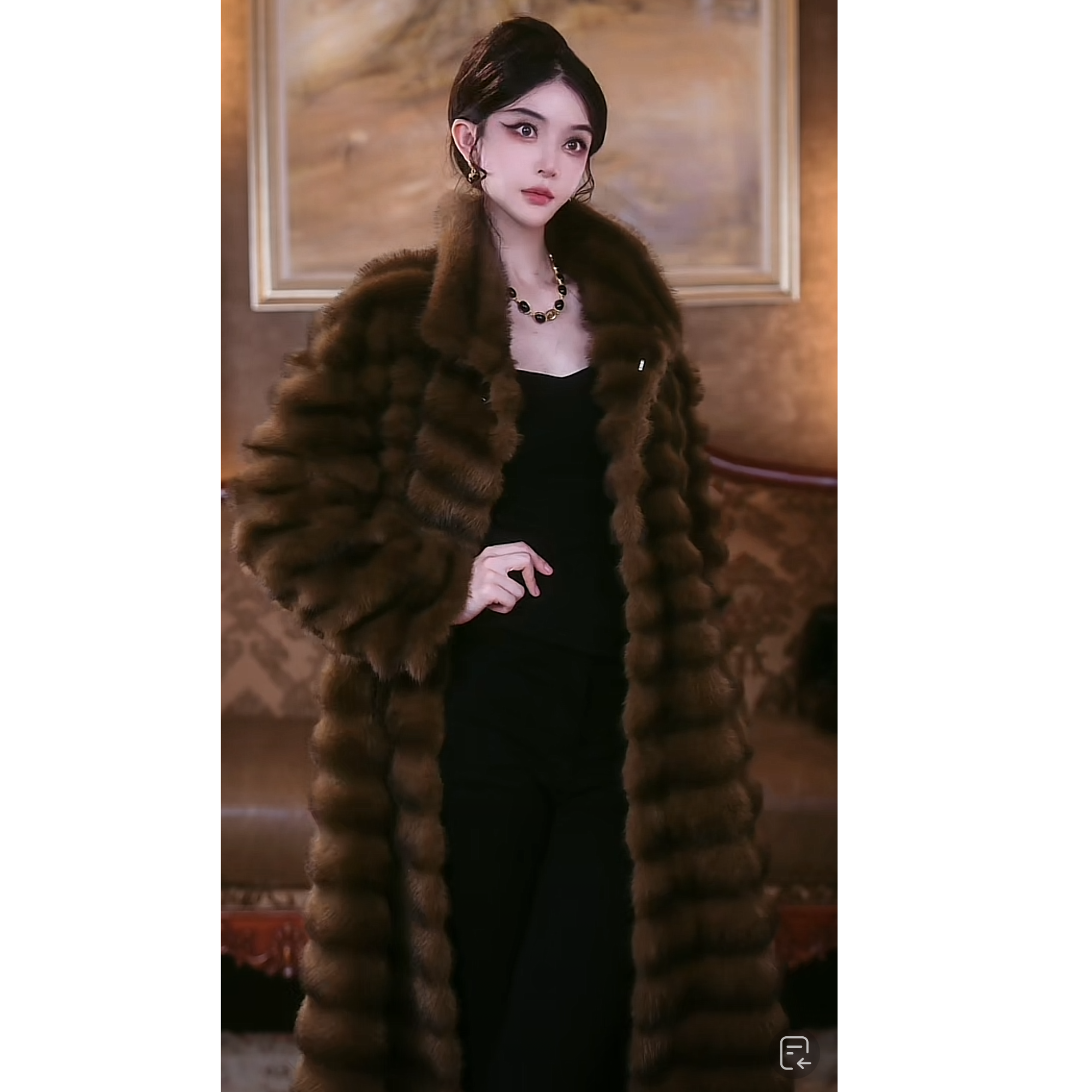 【洛十七】法式高奢秋冬设计师龙猫长款立领毛毛外套