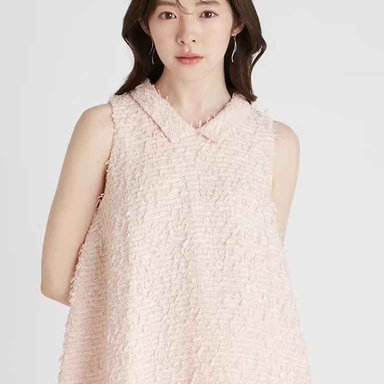 UMII日本代购现货celford 翻领无袖流苏粗花呢百搭上衣CWFB254100