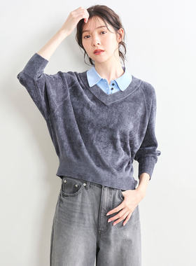 7折现货 包邮 UMII日本代购cocodeal 衬衫拼接针织上衣 75631213