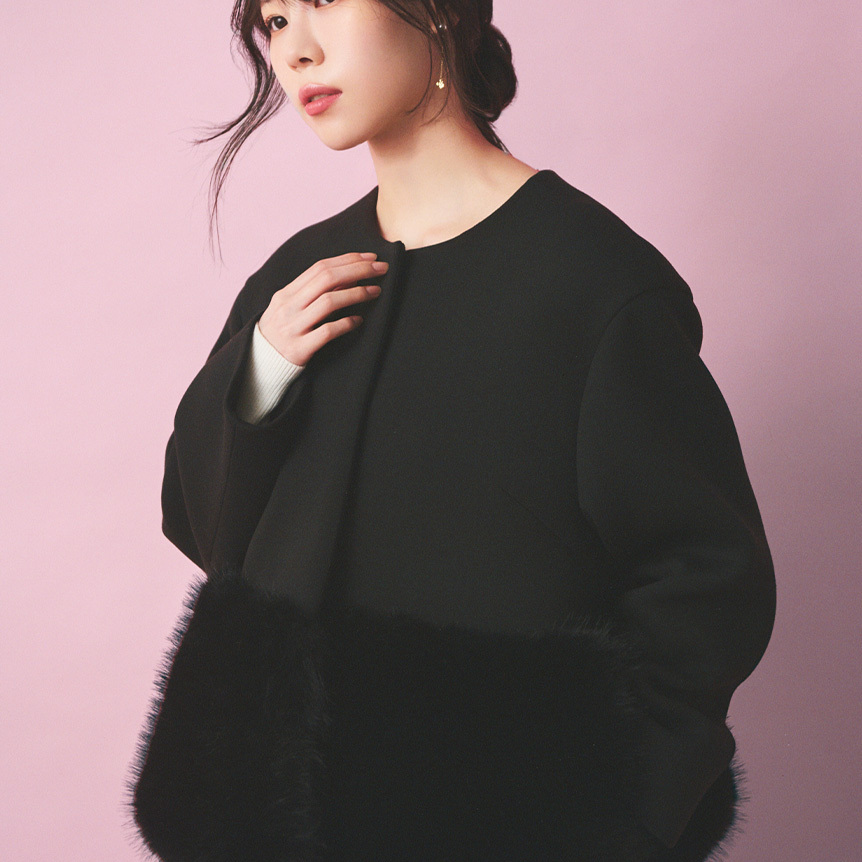 9月下UMII日本代购 现货 celford 纯色毛呢毛绒边外套 CWFJ254041