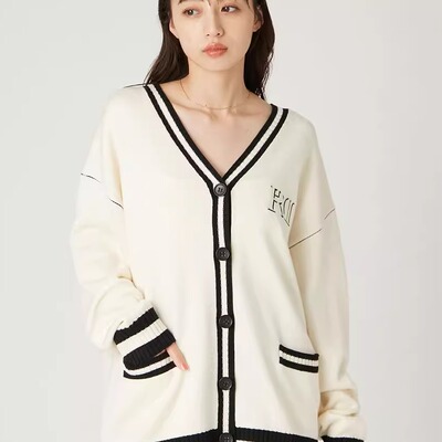 UMII日本代购 现货速发fray i.d V领百搭双色针织开衫FWNT254216