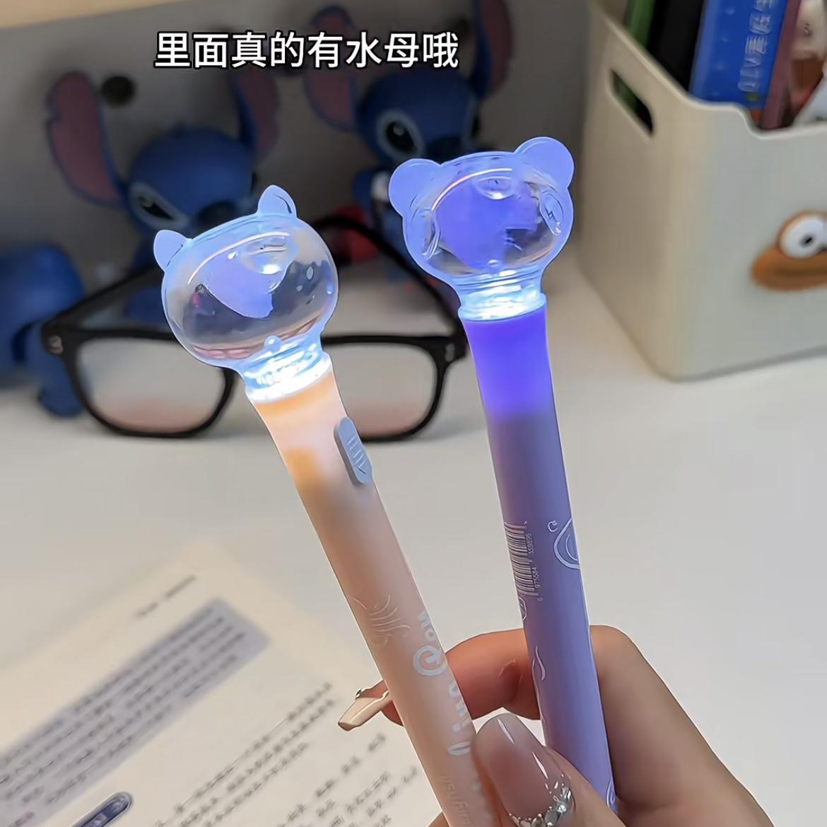 发光水母笔可爱创意小猪中性笔高颜值水母许愿笔带灯学生文具上学