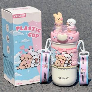 可爱小狗保温杯女生高颜值316不锈钢水杯大容量学生斜挎保冷杯子