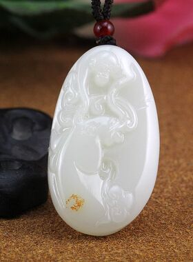 和田羊脂白玉马上封侯吊坠男女款