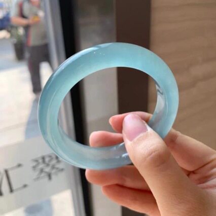 天然高冰蓝水胖圆条手镯男女镯子