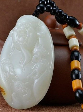 阿富汗玉带皮白玉财神手把件男女