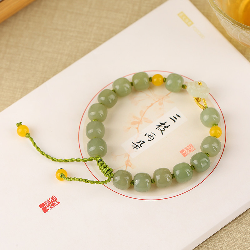 和田玉白玉花朵手链女款小清新
