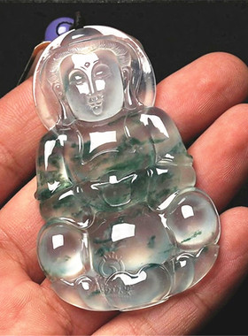 翡翠观音阳绿飘花吊坠男生礼物款