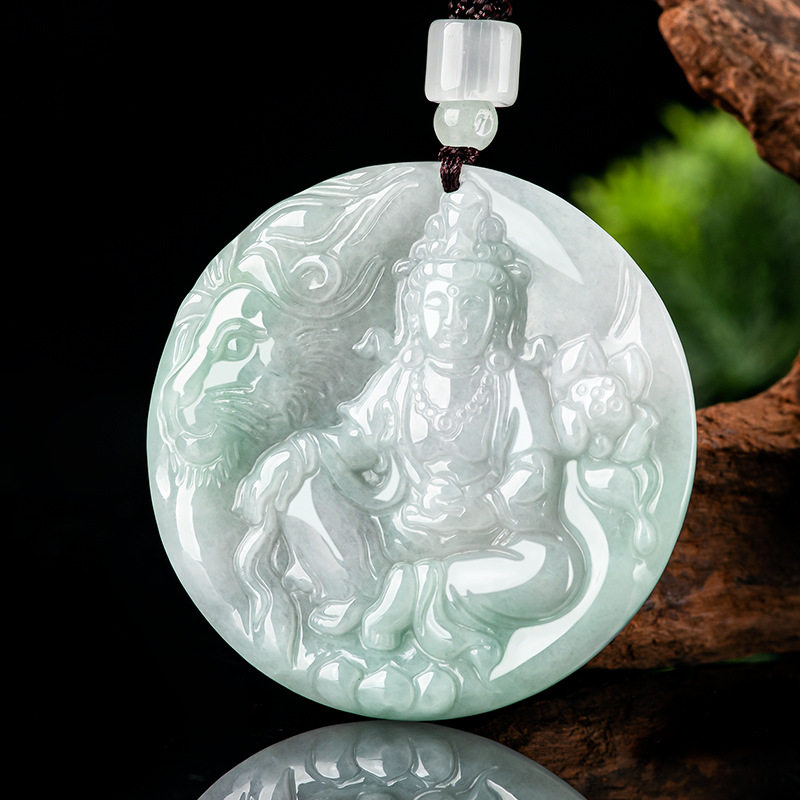 天然缅甸翡翠文殊菩萨观音吊坠玉石挂件男女情侣款项链配饰礼物