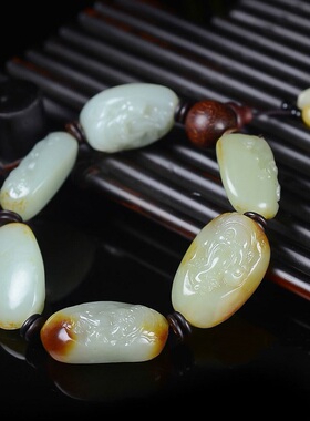 和田玉财神籽料原石手串情侣礼物