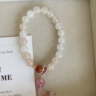 天然桃花酿单圈手串diy粉色玉石圆珠手链新中式女款设计手串高级