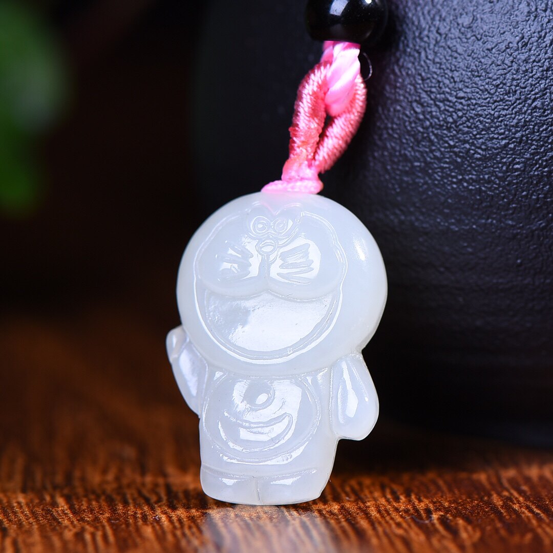 和田玉机器猫吊坠男女款项链可爱简约童年记忆宝宝玉石挂件配饰