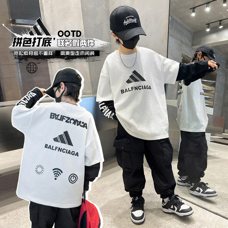 奥特莱斯2025秋装童装男童长袖t恤儿童短袖打底衫潮牌纯棉中大童