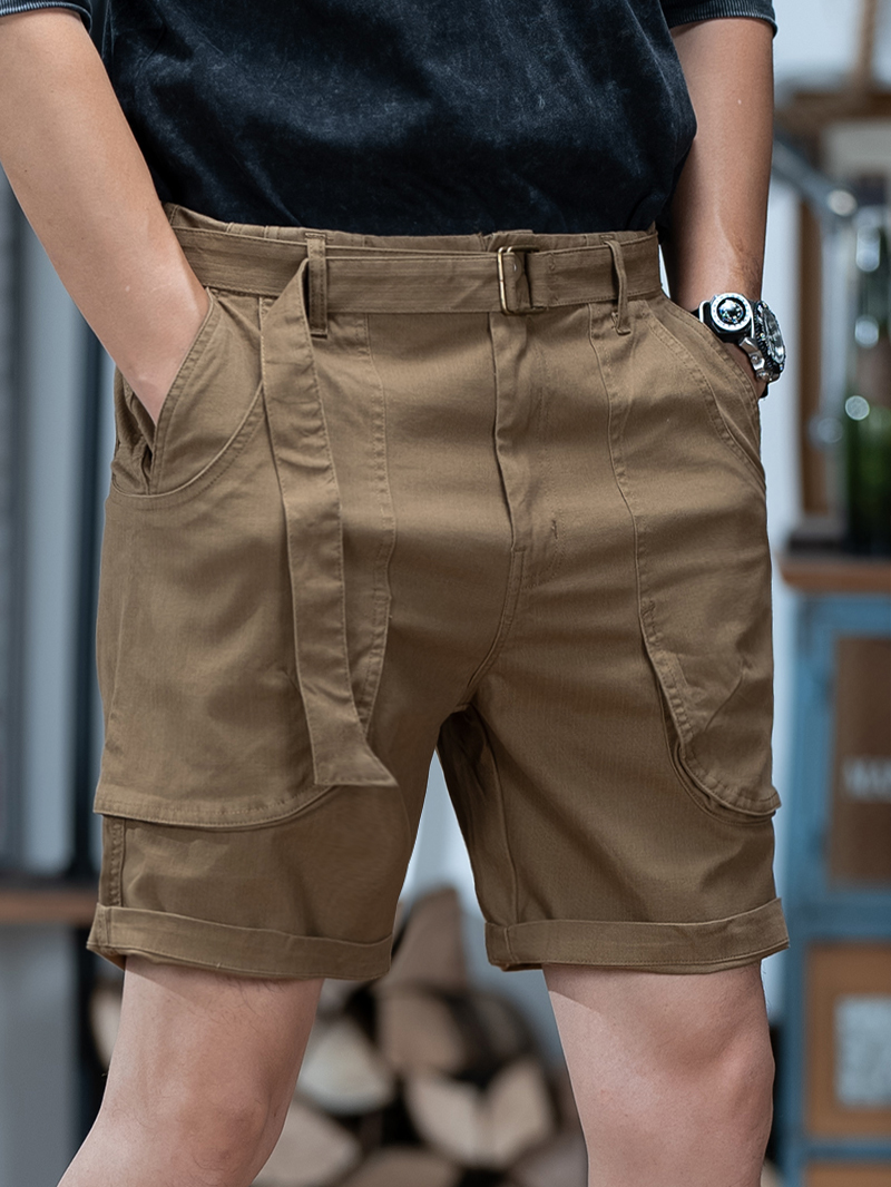 纯棉工装短裤男士潮牌修身5分中裤ins大口袋直筒马裤五分裤子夏季