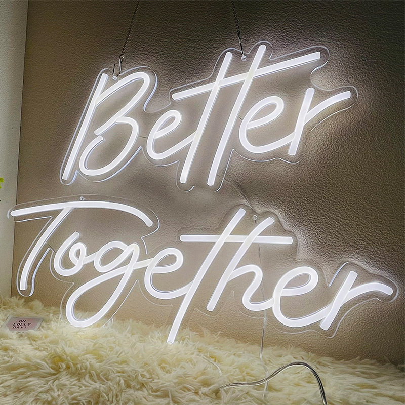 新款派对装饰透明背板LED霓虹beffer togefher求婚氛围字母霓虹灯