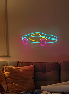 汽车CAR卧室墙壁挂件炫彩跑车赛车玩具LED发光灯牌霓虹灯摆件绿色