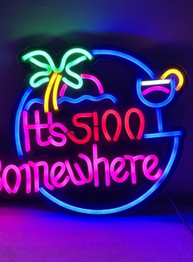 黑色雪弗板雕刻时间牌somewhere酒吧造型灯霓虹灯广告牌厂家供货