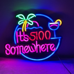 黑色雪弗板雕刻时间牌somewhere酒吧造型灯霓虹灯广告牌厂家供货